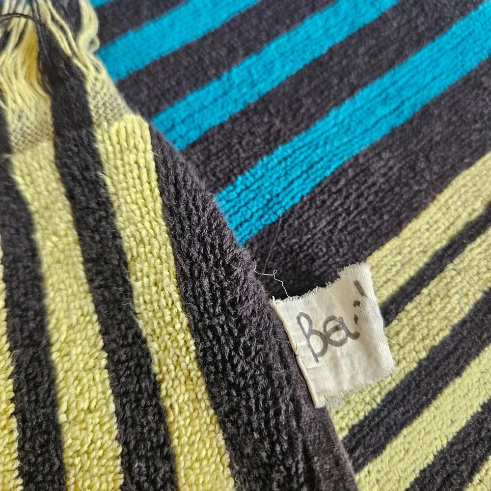 Benetton Vtg MultiColor‎ Striped Cotton Beach Pool Towel Fringed Retro 62x30